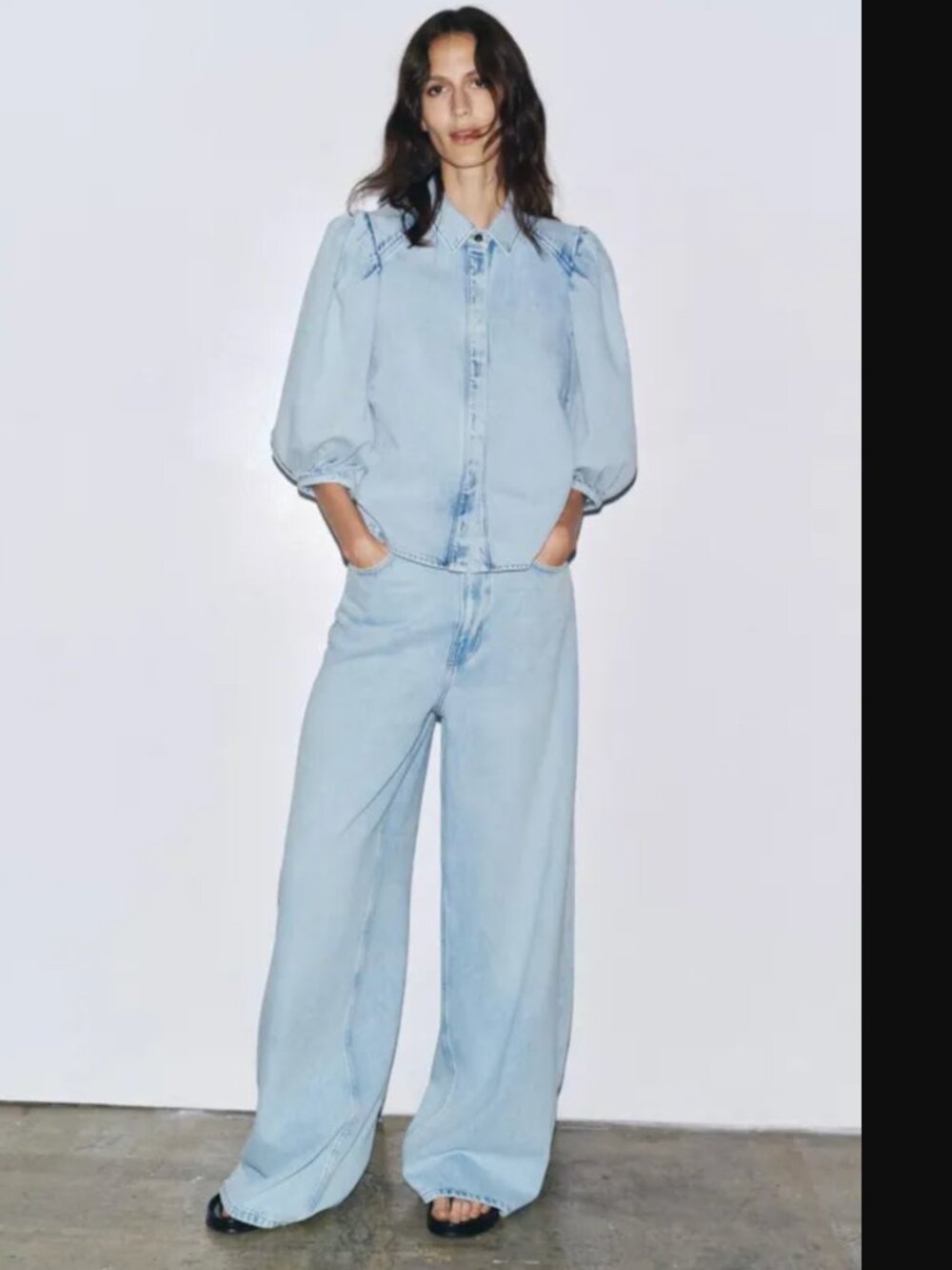 Zara ZW Collection Women Light Blue High-Waist Palazzo Jeans Size 36/US 4 NWT